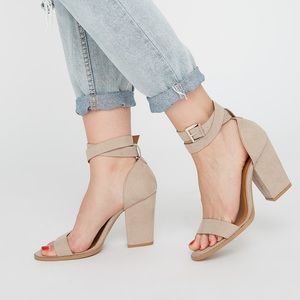 Taupe Block Heels w/ Ankle Strap